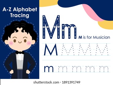 Alphabet tracing worksheet with job occupation illustration - Musician