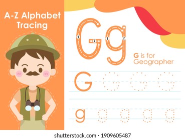 Alphabet tracing worksheet with job occupation illustration - Geographer