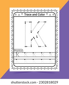 Alphabet A tracing worksheet for kids trace and color