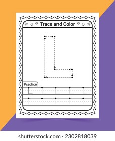 Alphabet A tracing worksheet for kids trace and color