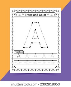 Alphabet A tracing worksheet for kids trace and color