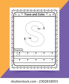 Alphabet A tracing worksheet for kids trace and color