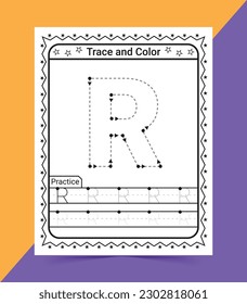 Alphabet A tracing worksheet for kids trace and color