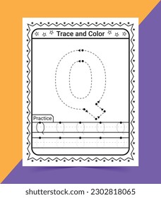 Alphabet A tracing worksheet for kids trace and color