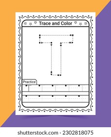 Alphabet A tracing worksheet for kids trace and color