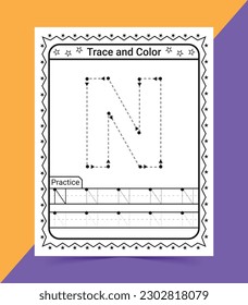 Alphabet A tracing worksheet for kids trace and color