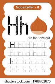 Alphabet tracing worksheet with letter H Hazelnut