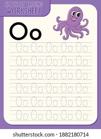 Alphabet tracing worksheet with letter O and o illustration