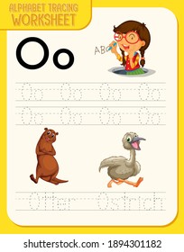 Alphabet tracing worksheet with letter O and o illustration