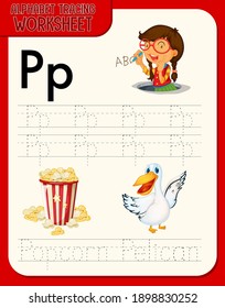 Alphabet tracing worksheet with letter P and p illustration