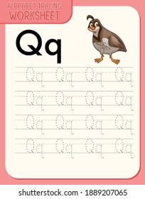 Alphabet tracing worksheet with letter Q and q illustration svg