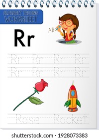 Alphabet tracing worksheet with letter R and r illustration