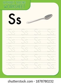 Alphabet tracing worksheet with letter S and s illustration