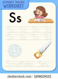 Alphabet tracing worksheet with letter S and s illustration