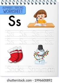 Alphabet tracing worksheet with letter S and s illustration