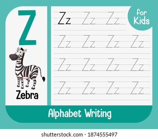 Alphabet tracing worksheet with letter and vocabulary illustration