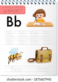 Alphabet tracing worksheet with letter and vocabulary illustration