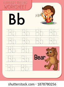 Alphabet tracing worksheet with letter and vocabulary illustration