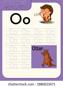 Alphabet tracing worksheet with letter and vocabulary illustration