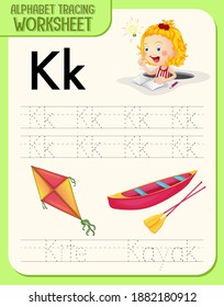 Alphabet tracing worksheet with letter and vocabulary illustration