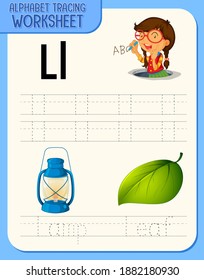 Alphabet tracing worksheet with letter and vocabulary illustration