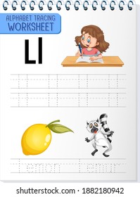 Alphabet tracing worksheet with letter and vocabulary illustration