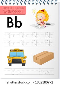 Alphabet tracing worksheet with letter and vocabulary illustration