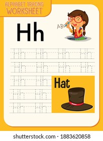 Alphabet tracing worksheet with letter and vocabulary illustration