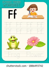 Alphabet tracing worksheet with letter and vocabulary illustration