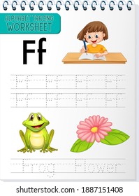 Alphabet tracing worksheet with letter and vocabulary illustration