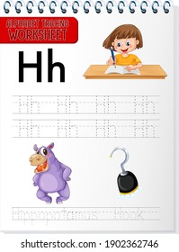 Alphabet tracing worksheet with letter and vocabulary illustration