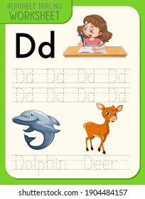 Alphabet tracing worksheet with letter and vocabulary illustration