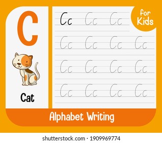 Alphabet tracing worksheet with letter and vocabulary illustration
