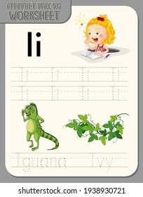 Alphabet tracing worksheet with letter and vocabulary illustration
