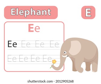Alphabet tracing worksheet with letter and vocabulary illustration. Editable vector eps 10. Printable
