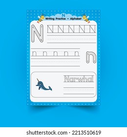 Alphabet tracing worksheet with letter and vocabulary