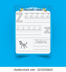 Alphabet tracing worksheet with letter and vocabulary