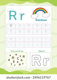 Alphabet tracing worksheet with letter and vocabulary