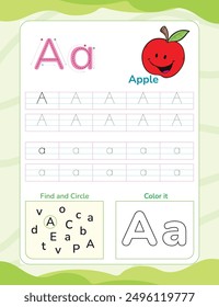 Alphabet tracing worksheet with letter and vocabulary