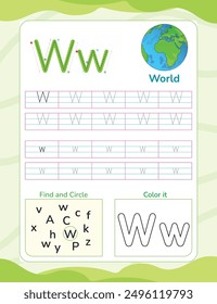 Alphabet tracing worksheet with letter and vocabulary