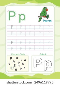 Alphabet tracing worksheet with letter and vocabulary