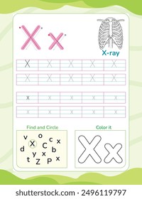 Alphabet tracing worksheet with letter and vocabulary