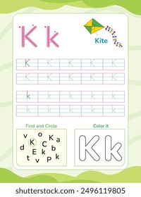 Alphabet tracing worksheet with letter and vocabulary