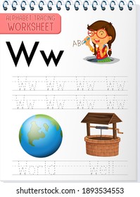 Alphabet tracing worksheet with letter W and w illustration