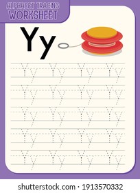 Alphabet tracing worksheet with letter Y and y illustration