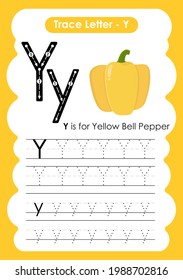 Alphabet tracing worksheet with letter Y Yellow Pepper