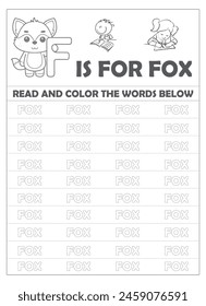 Alphabet tracing worksheet with letters and vocabulary for kids
