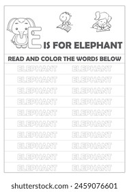 Alphabet tracing worksheet with letters and vocabulary for kids
