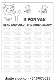 Alphabet tracing worksheet with letters and vocabulary for kids
