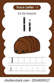 Alphabet Tracing Worksheet Marine Sealife With The Letter I Isopod
